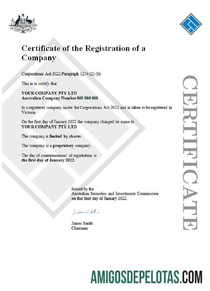 Certificado Aust (ASIC) de registro de empresa 1 baixar para verificação